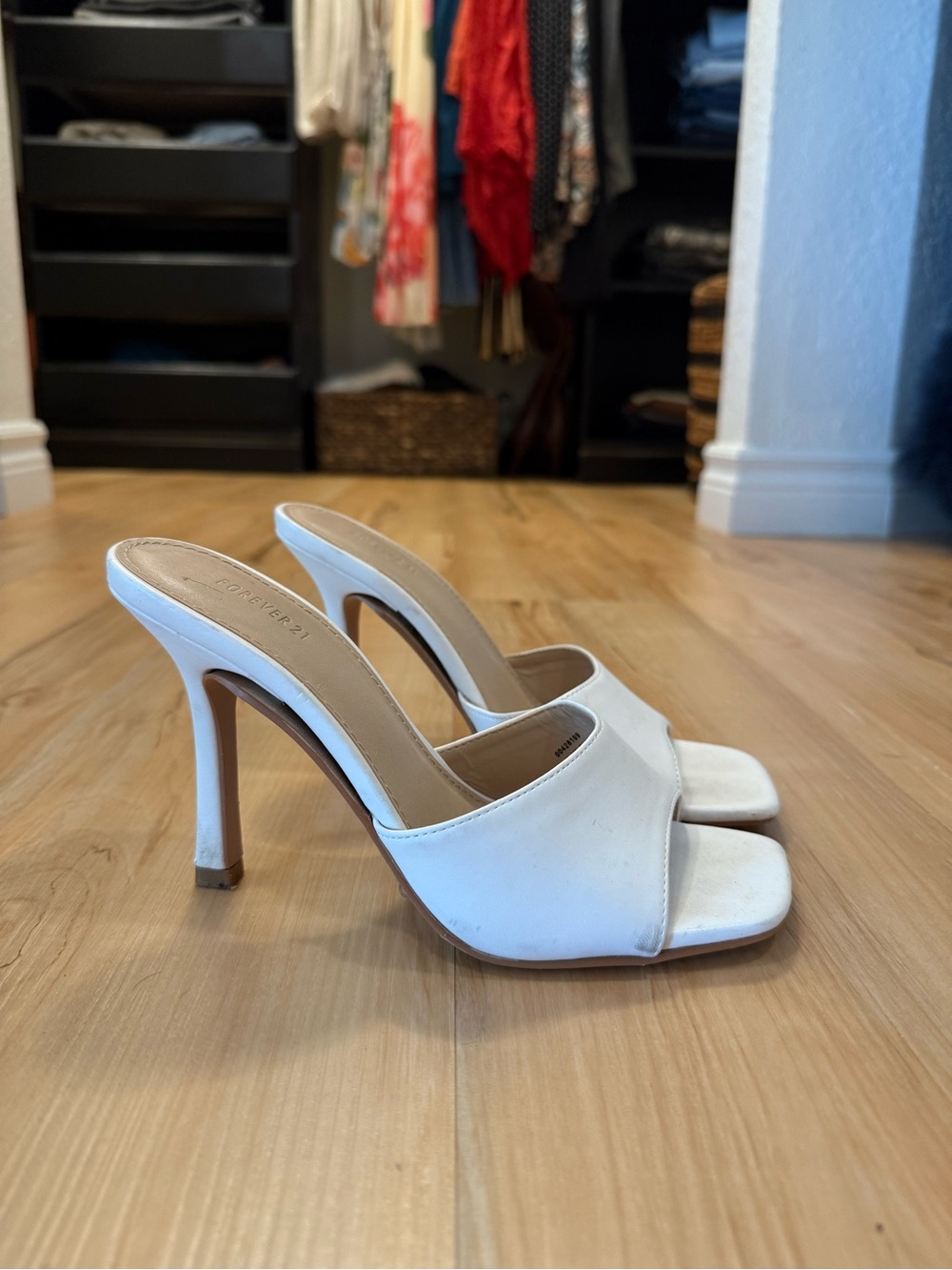Forever 21 White Open-Toe Slip-On High Heel Slides